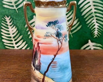 Antique Nippon Hand Painted Vase With White Blossoms and Gold Gilt, 5. ...