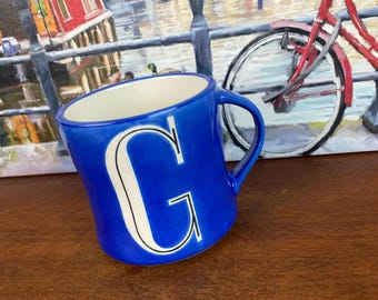 Anthropologie Blue Monogram Mug: Letter G, Vintage Collectible