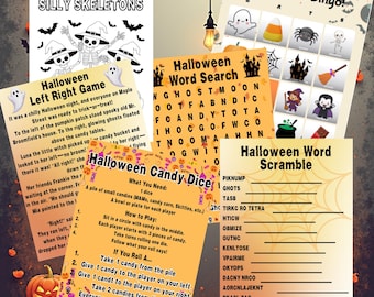 Printable Halloween Party Games Bundle: Bingo, Word Scramble (Digital Download)