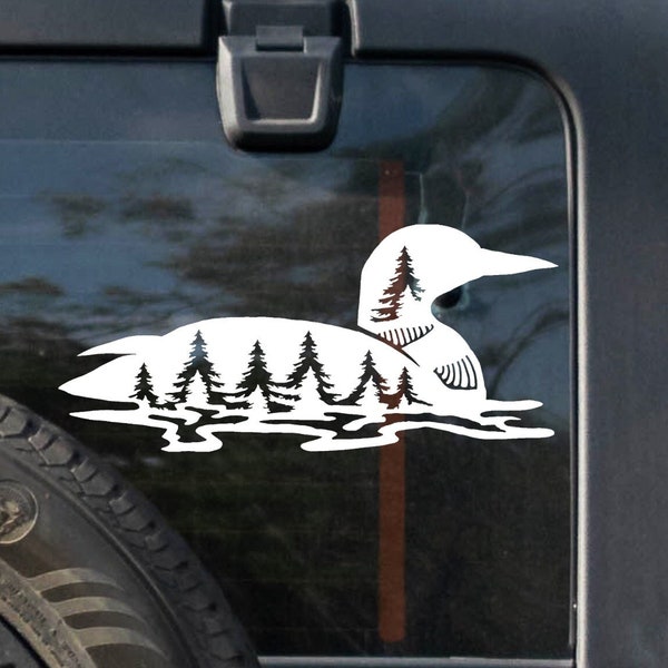 Loon with Trees Decal Car Decal Loon on a Lake Sticker Durable Waterproof Vinyl Animal Sticker for Car Decal Laptop Decal Water Bottle Decal