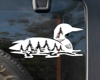 Loon with Trees Decal Car Decal Loon on a Lake Sticker Durable Waterproof Vinyl Animal Sticker for Car Decal Laptop Decal Water Bottle Decal