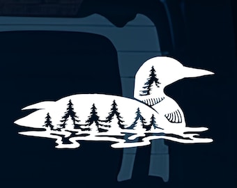 Loon with Trees Decal Car Decal Loon on a Lake Sticker Durable Waterproof Vinyl Animal Sticker for Car Decal Laptop Decal Water Bottle Decal
