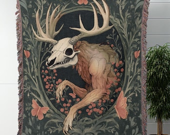 Wendigo Woven Blanket Cryptid Throw Blanket Cottagecore Wendigo Cotton Blanket Cottagecore Decor Woven Throw Blanket Wendigo Tapestry