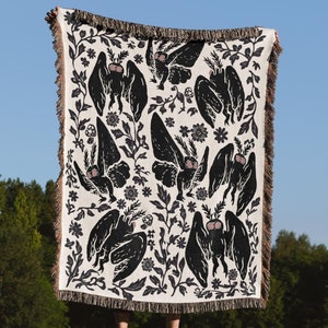 Mothman Woven Blanket Cryptid Throw Blanket Cottagecore Mothman Cotton Blanket Cottagecore Decor Woven Throw Blanket Mothman Tapestry