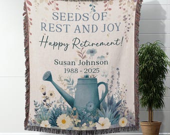 Retirement Gift For Grandma Woven Blanket Floral Garden Throw Cozy Botanical Design Gardening Lover Blanket Home Gift Idea