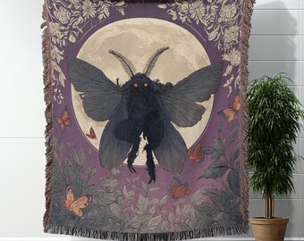 Mothman Cryptid Throw Blanket Woven Blanket Gift For Mothman Enthusiast Creature Collector Gift Cryptid Believer Gift Unique Gift For Fans