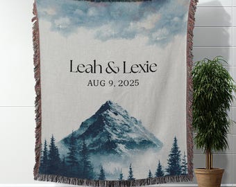 Custom Mountain Forest Throw Blanket Anniversary Gift For Couple Wedding Gift Personalized Woven Blanket For Outdoorsy Lover 2nd Anniversary