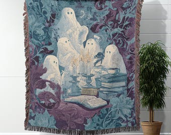 Book Lover Halloween Blanket Ghost And Book Woven Throw Blanket Spooky Reading Blanket Fall Gothic Decor Cozy Gift For Avid Readers Home