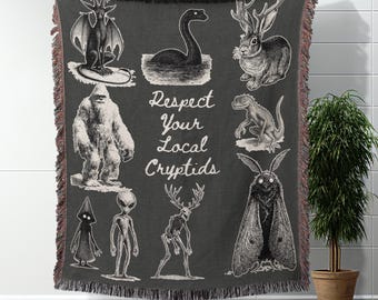 Cryptid Blanket Gift for Cryptozoologist Woven Blanket for Cryptid Lover Mothman Blanket Cottagecore Decor Mothman Tapestry Throw Blanket