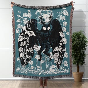 Mothman Woven Blanket Cryptid Throw Blanket Cottagecore Mothman Cotton Blanket Cottagecore Decor Mothman Gift Cryptid Gift Mothman Tapestry