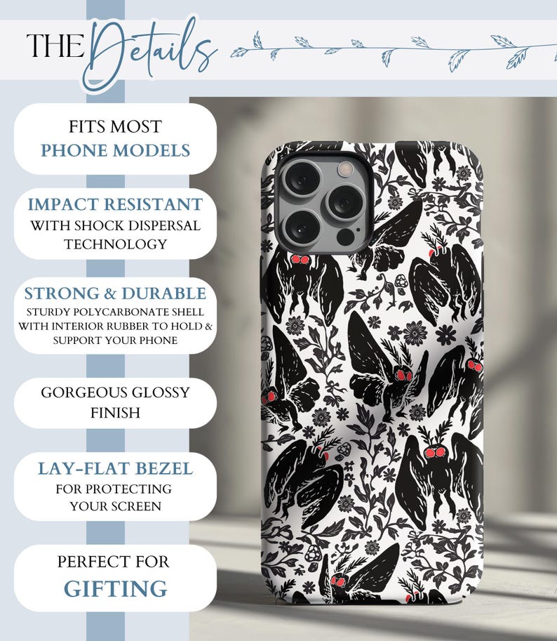 Mothman iPhone-skal Cryptid Telefonskal Paranormalt iPhone 16 15 14 13 Pro Max Mothman Design Gåvor för Cryptidälskare Unikt iPhone-skal bild 2