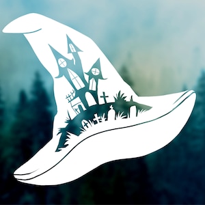 Halloween Witch Hat Car Decal | Car Decals, Spooky Witch Hat Sticker, Durable Waterproof Vinyl Animal Car Sticker, Laptop, Water Bottle