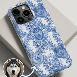 Custom Dog Phone Case French Toile Chinoiserie Pet Portrait iPhone 15 iPhone 14 Galaxy S24 Personalized Dog Gift Customized Gift for Dog Mom