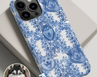 Personalisierte Hunde Handyhülle French Toile Chinoiserie Pet Portrait iPhone 15 iPhone 14 Galaxy S24 Personalisiertes Hundegeschenk Individuelles Geschenk für Hundemama