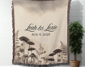 Personalized Blanket Custom Woven Throw With Names Mountain Forest Anniversary Blanket Rustic 2nd Anniversary Gift For Outdoorsy Couple