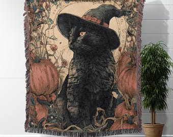 Halloween Woven Blanket Black Cats And Pumpkins Spooky Throw Blanket Cat Lover Gift Halloween Decor Cozy Blanket For Fall Home