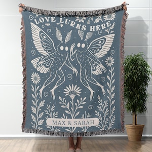 Mothman Couple Personalized Blanket Gift for Anniversary Gift for Wedding Mothman Gift Custom Tapestry Gift for Couple Mothman Blanket