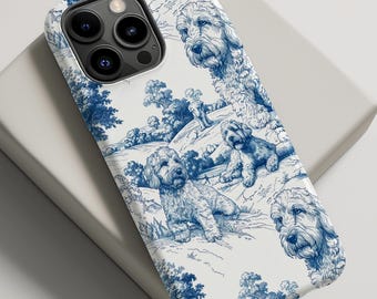 Goldendoodle mobilskal iPhone 15 iPhone 14 Galaxy S24 Fransk Toile Chinoiserie present till Doodle hund mamma pappa ägare husdjursälskare sött skal