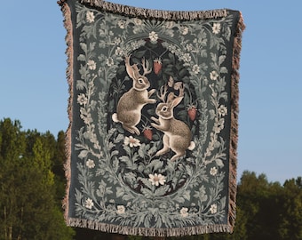 Jackalope Woven Blanket Jacquard Throw Blanket Cottagecore Jackalope Cotton Blanket Cottagecore Decor Woven Throw Blanket Jackalope Tapestry