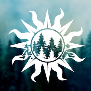 Sun with Trees Decal | Car Decal, Bright Sun Astrology Sticker, Durable Waterproof Vinyl Sticker for Car, Laptop, Water Bottle, Hydro Flask