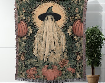 Halloween Blanket Ghost And Pumpkin Woven Blanket Spooky Throw Blanket Fall Home Decor Cozy Autumn Blanket Witchy Halloween Room Accent