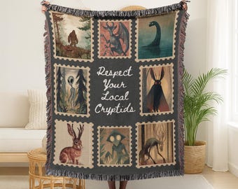 Cryptid Blanket Gift for Cryptozoologist Woven Blanket for Cryptid Lover Mothman Blanket Cottagecore Decor Mothman Tapestry Throw Blanket