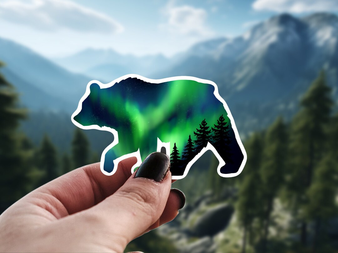 Arora Sticker Bear Vinyl Sticker Aurora Bear Waterproof Stickers Nature - Etsy