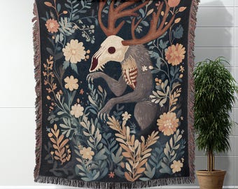 Wendigo Woven Blanket Cryptid Throw Blanket Cottagecore Wendigo Cotton Blanket Cottagecore Decor Woven Throw Blanket Wendigo Tapestry