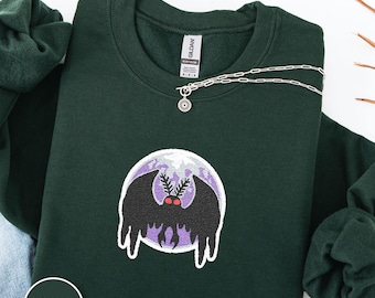 Cryptid Embroidered Mothman Sweater Spooky Sweatshirt For Mothman Fan Gothic Embroidery Gift Paranormal Lover Cozy Cryptid Clothing