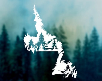 NEWFOUNDLAND Province with Trees Decal | Car Decal, Canada Sticker, Durable Waterproof Vinyl Sticker for Car, Laptop, Water Bottle