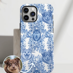 Custom Dog Phone Case French Toile Chinoiserie Pet Portrait iPhone 15 iPhone 14 Galaxy S24 Personalized Dog Gift Customized Gift for Dog Mom