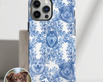 Personalisierte Hunde Handyhülle French Toile Chinoiserie Pet Portrait iPhone 15 iPhone 14 Galaxy S24 Personalisiertes Hundegeschenk Individuelles Geschenk für Hundemama