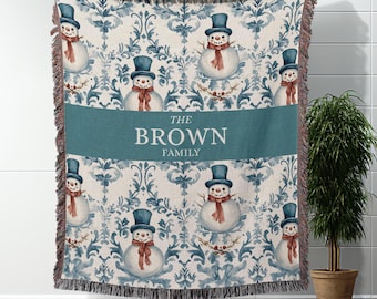 Custom Family Name Blanket Personalized Christmas Throw Blanket Woven Blanket Winter Home Decor Cozy Blanket Gift For Grandma Grandpa Parent