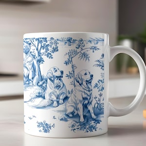 Golden Retriever Dog Mug Coffee Tea Ceramic Cup French Toile Chinoiserie Style Gift For Golden Dog Mom Dad Owner Pet Lover Drinkware
