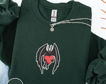 Mothman Embroidered Sweatshirt Cryptid Fan Sweater Spooky Gift For Paranormal Lover Cozy Gothic Embroidery Sweatshirt Cryptid Aesthetic Top