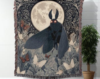 Mothman Throw Blanket Woven Blanket Cryptid Blanket Gift For Cryptid Believer Mothman Enthusiast Gift Creature Lover Gift Mothman Fan Gift