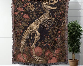 Halloween Woven Blanket Skeleton T Rex Dinosaur Throw Blanket Pumpkin Skeleton Dinosaur Decor Spooky Blanket Halloween Gift For Dino Lover
