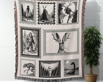 Cryptid Blanket Gift for Cryptozoologist Woven Blanket for Cryptid Lover Mothman Blanket Cottagecore Decor Mothman Tapestry Throw Blanket