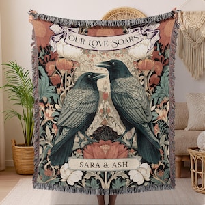 Personalized Crow Blanket Gift for Anniversary Gift for Wedding Raven Decor Custom Tapestry Gift for Couple Crow Blanket Crow Wedding Gift