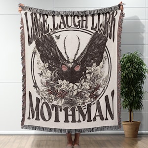 Mothman Woven Blanket Cryptid Throw Blanket Cottagecore Mothman Cotton Blanket Cottagecore Decor Mothman Gift Cryptid Gift Mothman Tapestry
