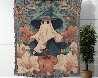 Halloween Blanket Ghost And Pumpkin Spooky Woven Throw Blanket Cozy Autumn Blanket Gothic Witchy Decor For Halloween Living Room Accent