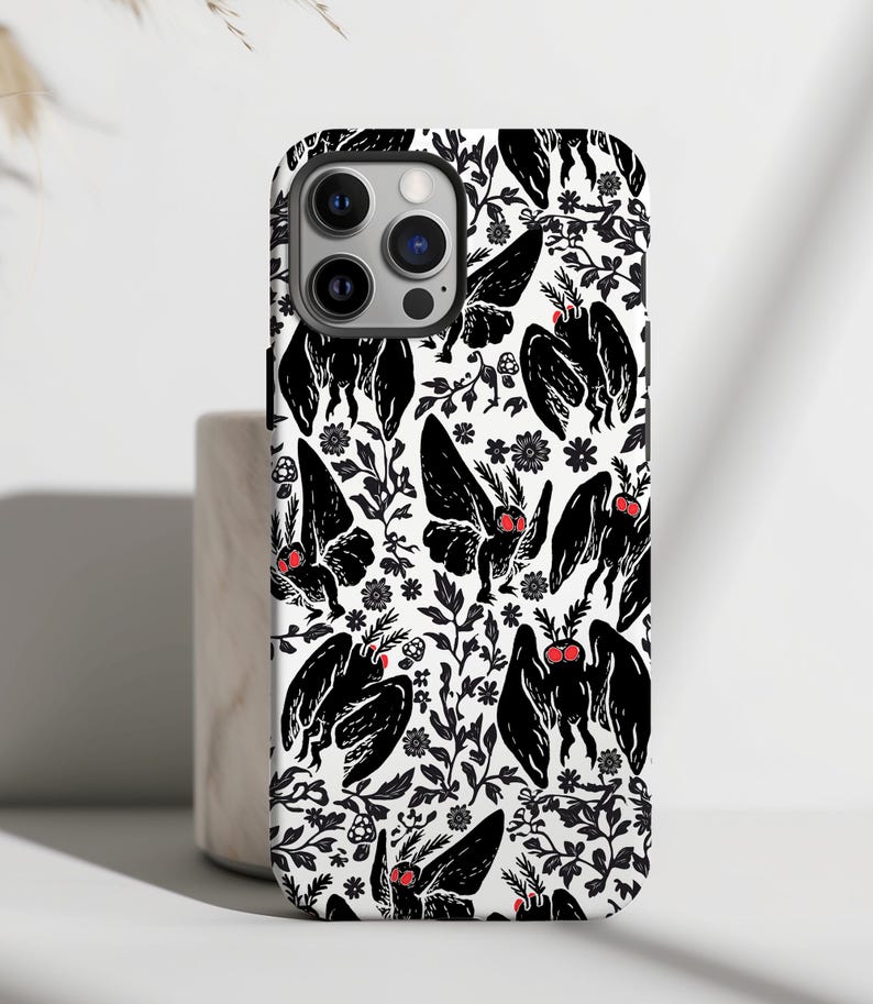 Mothman iPhone-skal Cryptid Telefonskal Paranormalt iPhone 16 15 14 13 Pro Max Mothman Design Gåvor för Cryptidälskare Unikt iPhone-skal bild 3