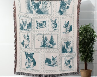 Cute Corgi Blanket Gift For Dog Mom Woven Throw Blanket For Corgi Owner Cozy Dog Lover Blanket Corgi Dog Decor Pet Lover Gift Cotton Gift