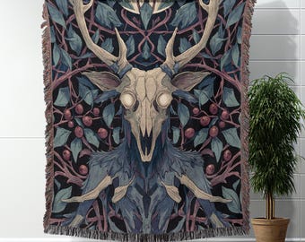 Wendigo Woven Blanket Cryptid Throw Blanket Horror Cabin Decor Cozy Forest Style Rustic Design Unique Gift For Wendigo Lover Spooky Gift