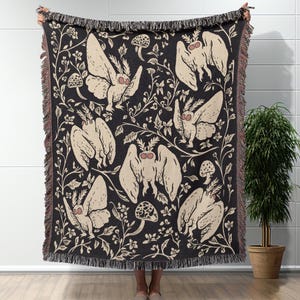 Mothman Woven Blanket Cryptid Throw Blanket Cottagecore Mothman Cotton Blanket Cottagecore Decor Woven Throw Blanket Mothman Tapestry