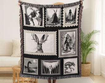 Cryptid Blanket Gift for Cryptozoologist Woven Blanket for Cryptid Lover Mothman Blanket Cottagecore Decor Mothman Tapestry Throw Blanket
