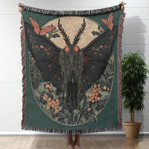 Mothman Woven Blanket Cryptid Throw Blanket Cottagecore Mothman Cotton Blanket Cottagecore Decor Woven Throw Blanket Mothman Tapestry