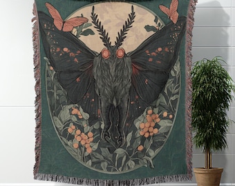 Mothman Woven Blanket Cryptid Throw Blanket Cottagecore Mothman Cotton Blanket Cottagecore Decor Woven Throw Blanket Mothman Tapestry