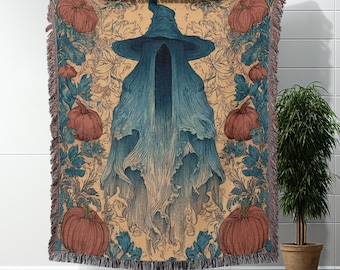 Halloween Blanket With Ghosts And Pumpkins Spooky Woven Blanket Cozy Throw Blanket Halloween Home Decor Gothic Autumn Blanket Witchy Style