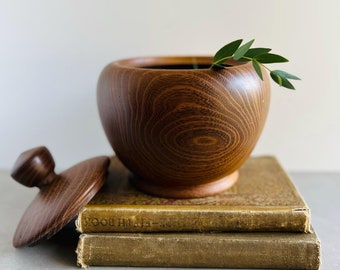 Vintage Hand Made Wooden Bowl Container with Lid
